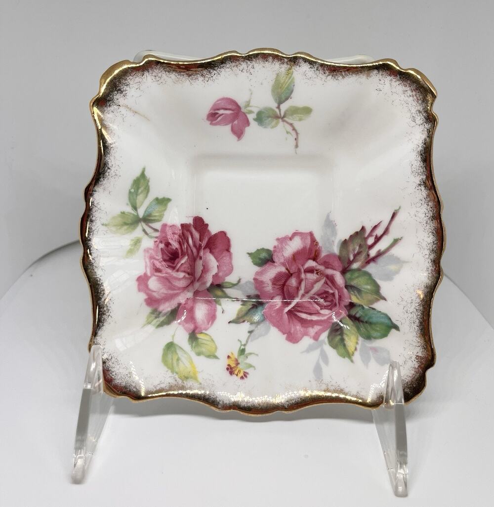 Vintage Royal Stafford Berkeley Rose Bone China Square Trinket Dish, England